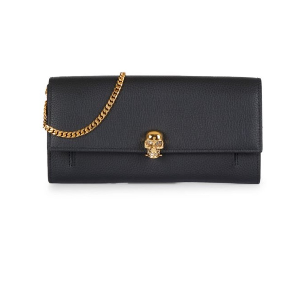Alexander McQueen Black and Gold Skull Clutch
